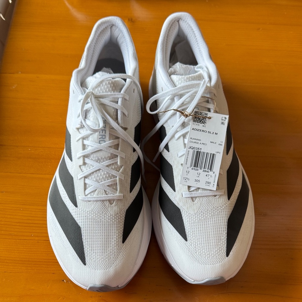 New With Tags Adidas Men's White and Black Adizero SL2 running shoes size 12.5